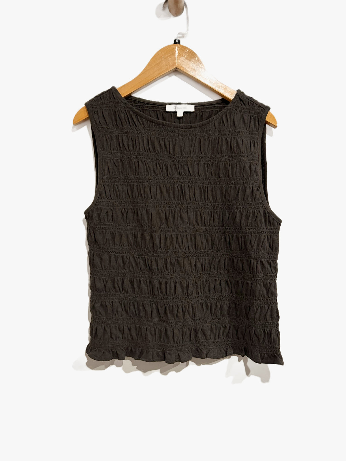 Madewell Smocked Boatneck Tank in Soft Charcoal - Small