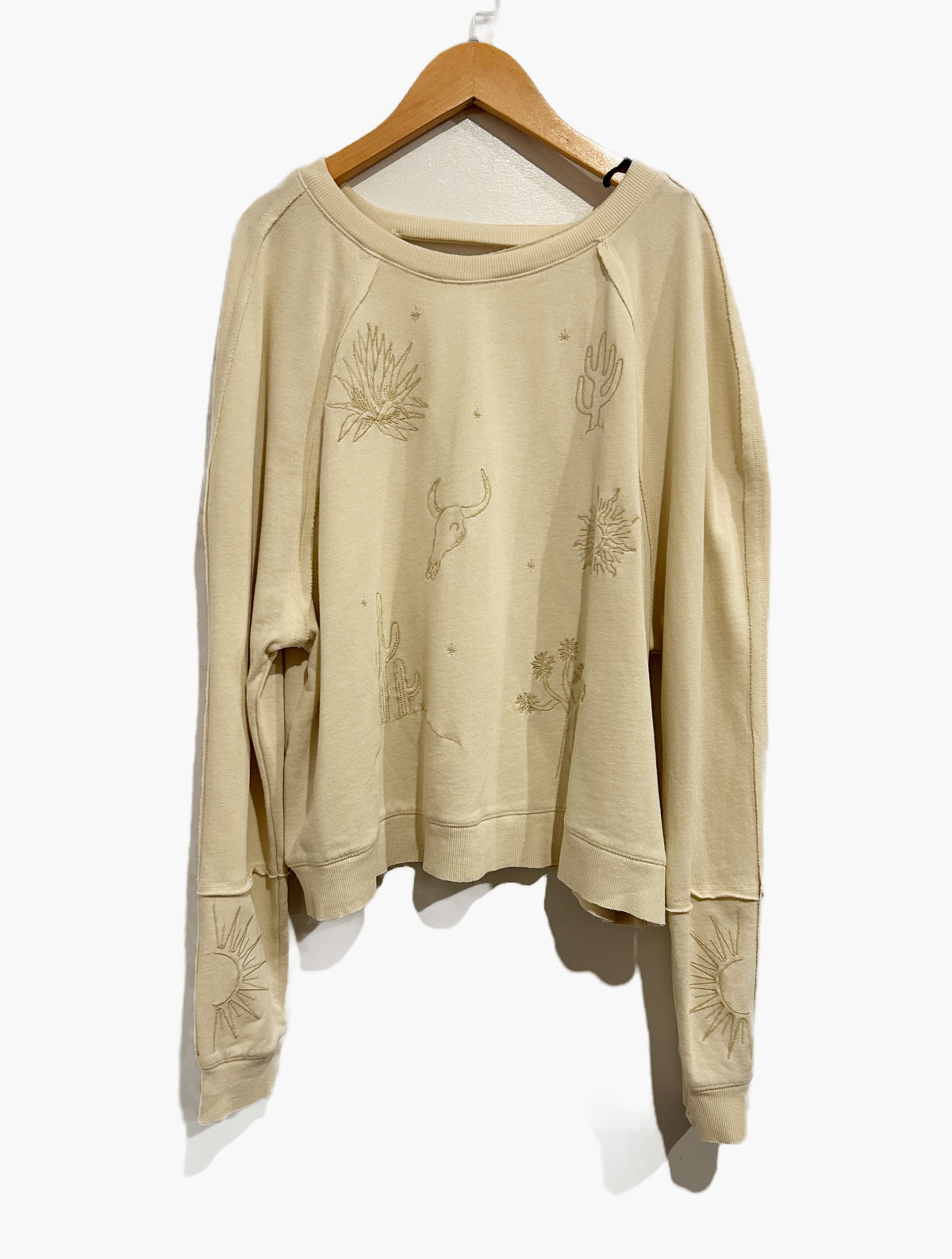 Cleo + Wolf Embroidered Long Sleeve Shirt in Sand - Medium