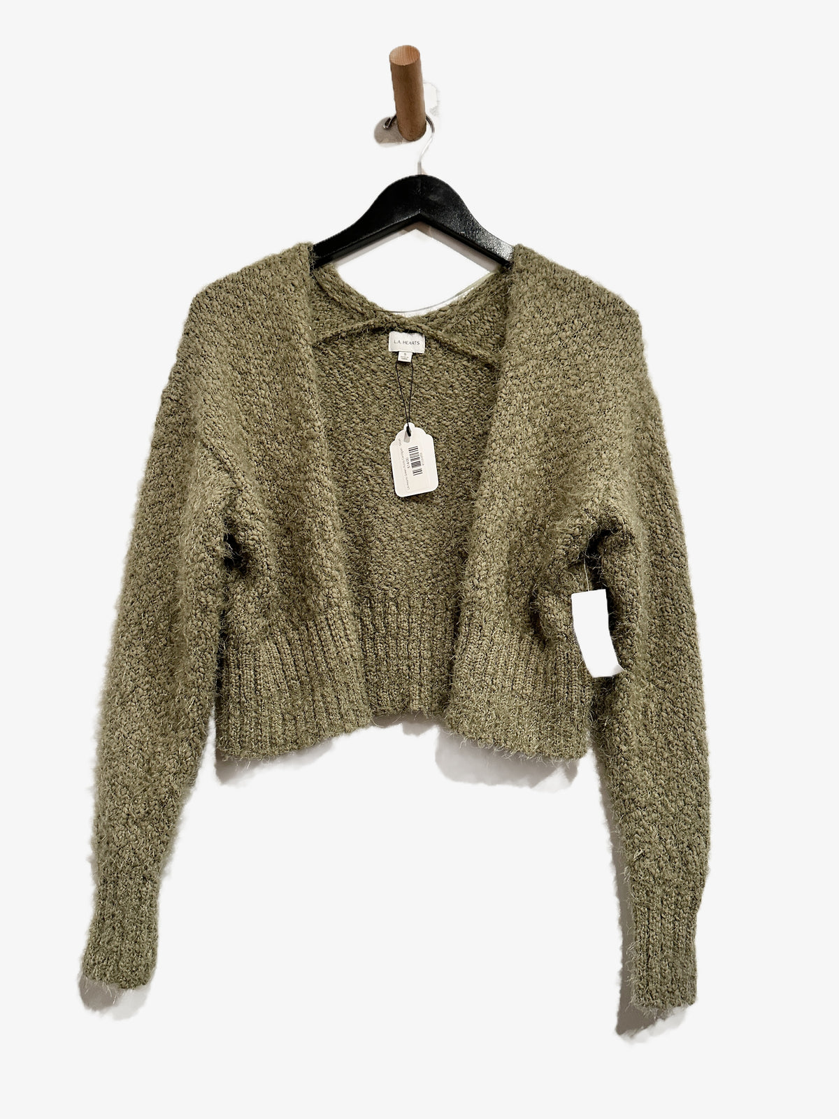 LA Hearts Green Fuzzy Cardigan - Small
