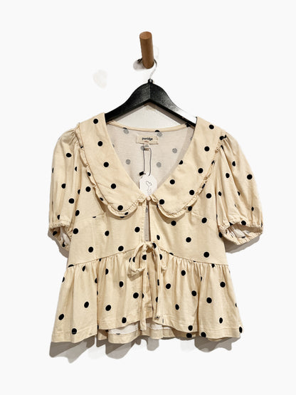 Anthropologie Porridge Gwen Polka Dot Peplum Top - XS