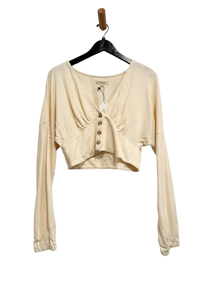 Madewell Deep-V Button-Front Crop Top in Antique Cream - Medium