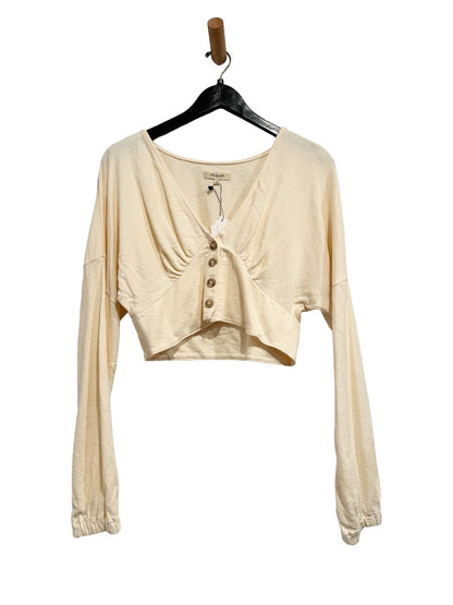 Madewell Deep-V Button-Front Crop Top in Antique Cream - Medium