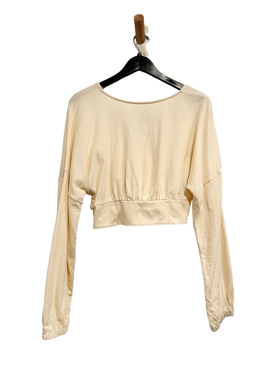 Madewell Deep-V Button-Front Crop Top in Antique Cream - Medium