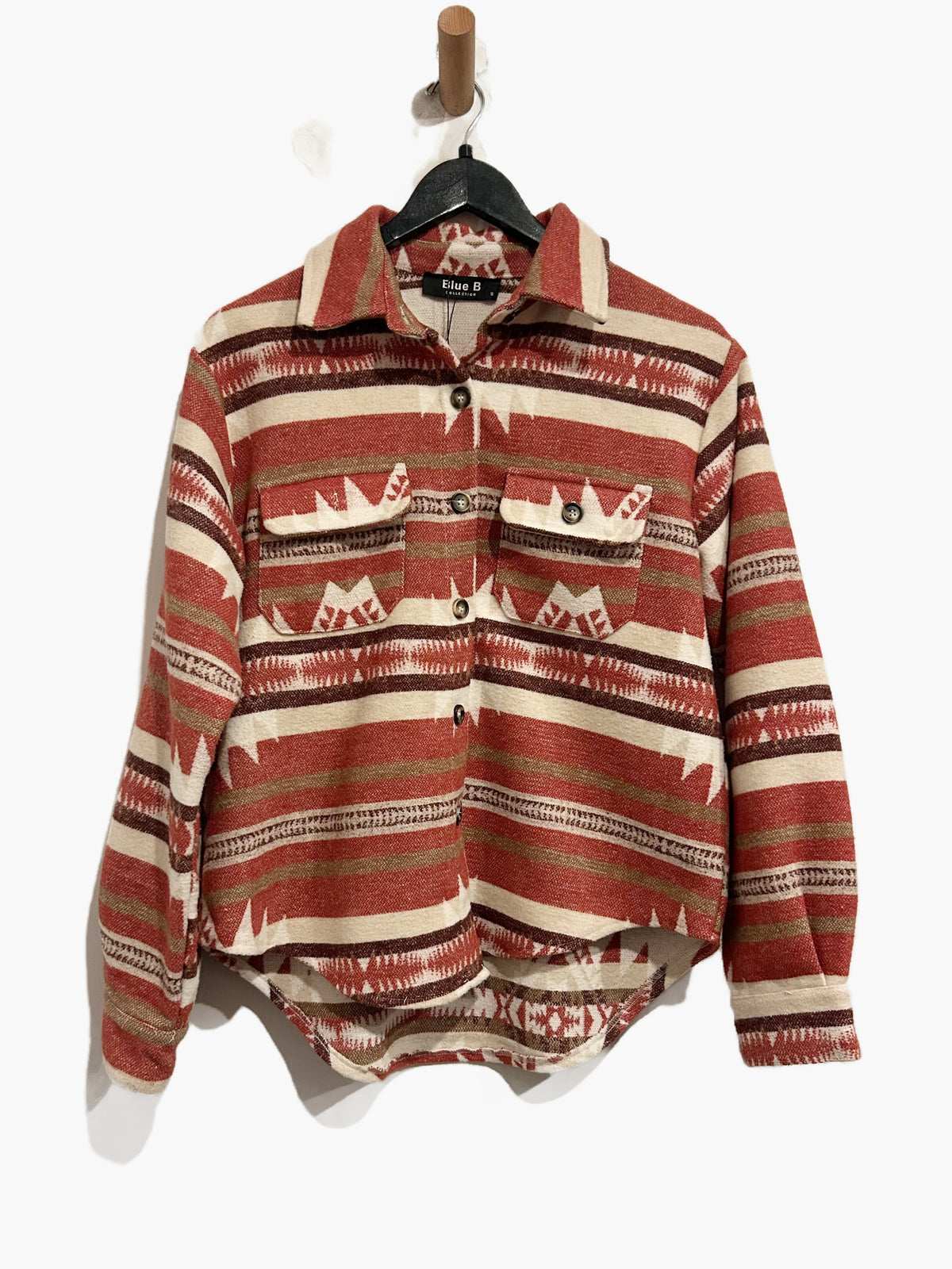 Blue B Red Southwestern Printed Shacket - Small