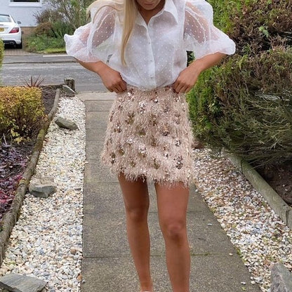 Zara Blogger’s Favorite Pink Sequin Feather Mini Skirt Size Medium