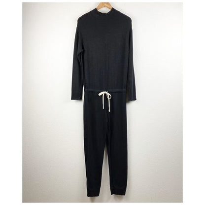 Monrow Super-soft Mock Neck Long-Sleeve Jumpsuit in Black Size Medium