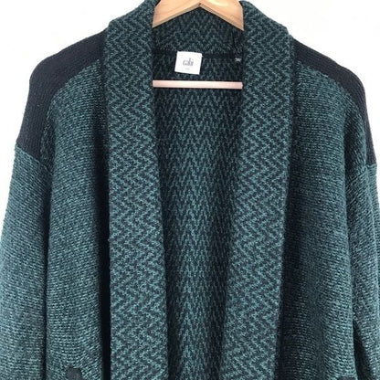 CAbi Fireside Chevron Green Knit Open Cardigan Size Medium