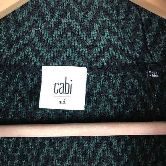 CAbi Fireside Chevron Green Knit Open Cardigan Size Medium