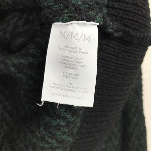 CAbi Fireside Chevron Green Knit Open Cardigan Size Medium