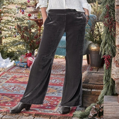 Sundance Festive Flare Gray Velvet Pants‎ Size Petite Medium
