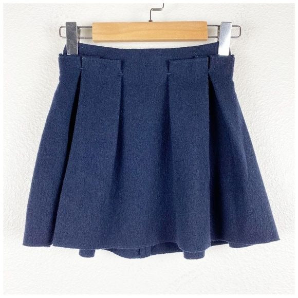 Lanvin Petite Navy Wool Blend Pleated Skirt Size 4