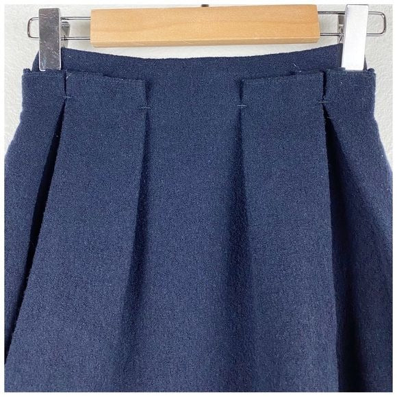 Lanvin Petite Navy Wool Blend Pleated Skirt Size 4