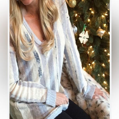 Chaser Pastel Striped Tunic Sweater Size Small