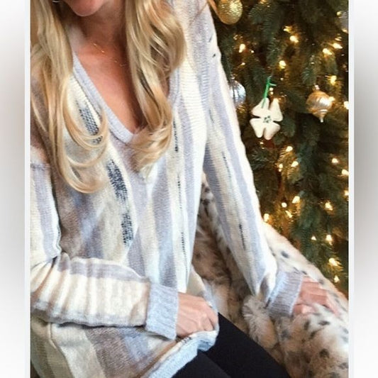 Chaser Pastel Striped Tunic Sweater Size Small