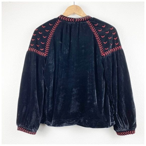 Zara Black Velvet Embroidered Jacket Size Small