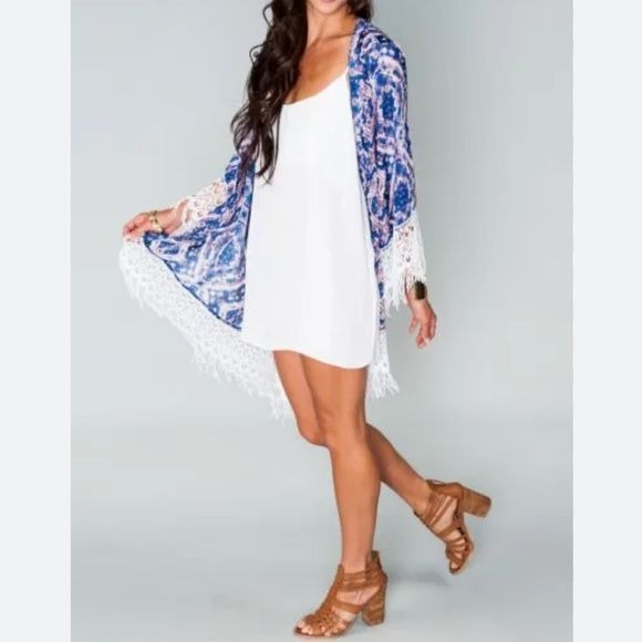 Show Me Your Mumu Meztler Printed Fringe Kimono Size Small