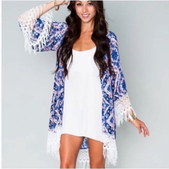 Show Me Your Mumu Meztler Printed Fringe Kimono Size Small