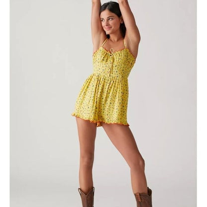 Urban Outfitters Betti Print Linen Romper Size Small