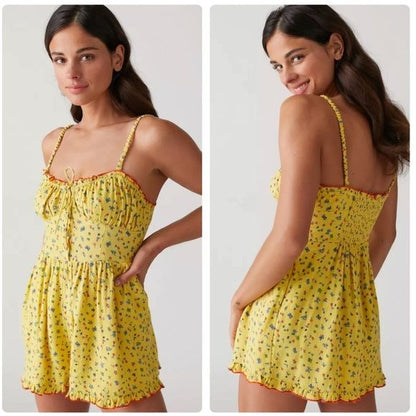 Urban Outfitters Betti Print Linen Romper Size Small