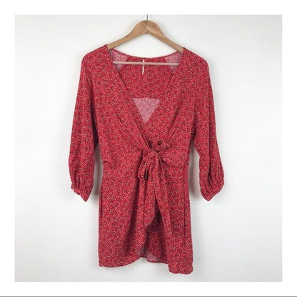 Free People Clara Red Floral Tunic Dress - XS