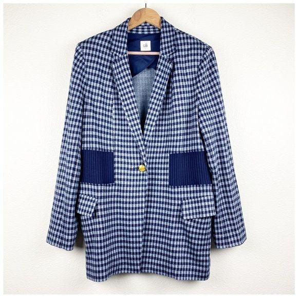 Cabi Check Up Navy Plaid Blazer Size Large