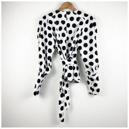 C/MEO Collective White Polka Dot Wrap Blouse Size XXS