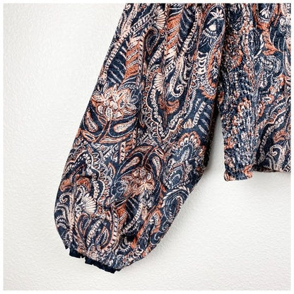 Free People Dare Me Paisley Velvet Blouse Size Large