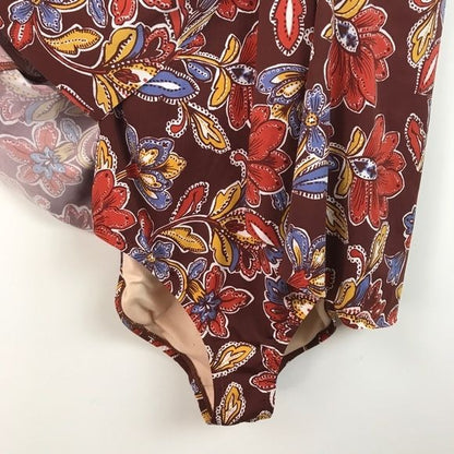 Garnet Hill Brown Floral Tankini One Piece Swimsuit Size 2
