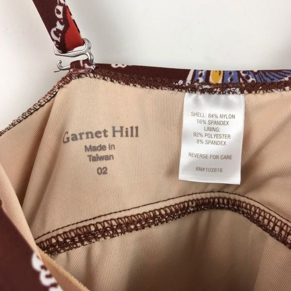 Garnet Hill Brown Floral Tankini One Piece Swimsuit Size 2
