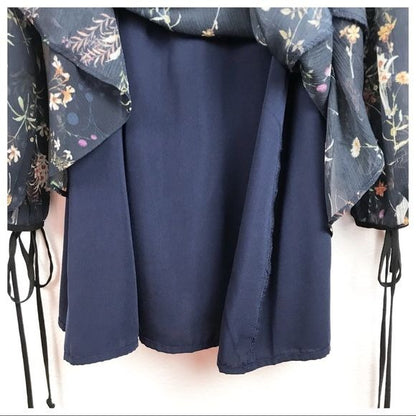 Barneys New York Floral Chiffon Dress in Navy Size Medium