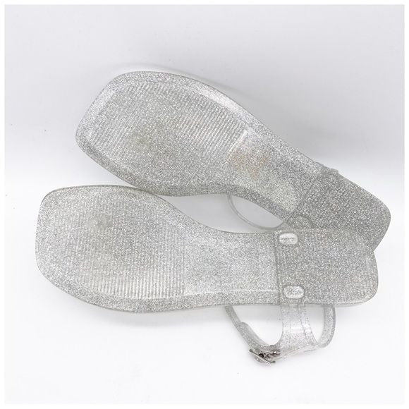 Play by Jeffrey Campbell Fleurisse Clear Glitter Sandals Size 8