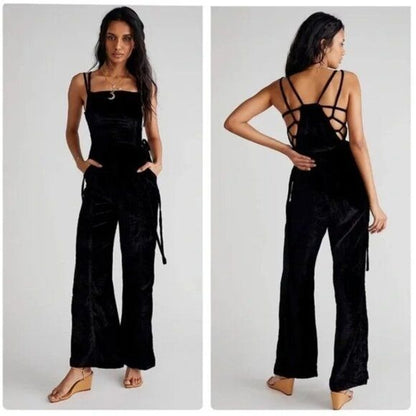 NWT Free People 90's Forever Overalls in Black Size Small