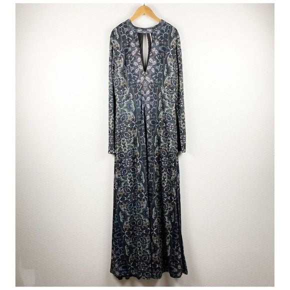 Free People Cabaret Long Sleeve Maxi Dress Dark Combo Size Large