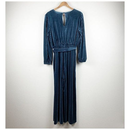 Anthropologie NWT Ali & Jay Samantha Navy Striped Velvet Jumpsuit Size Large