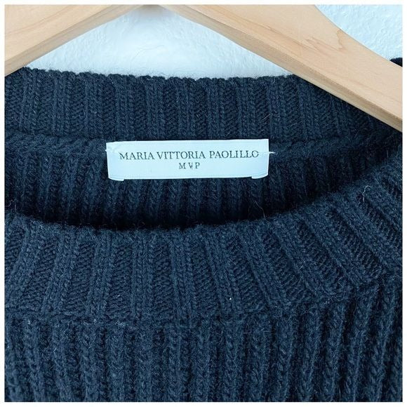 Maria Vittoria Paolillo Black Ribbed Extended Shoulder Sweater Size 42