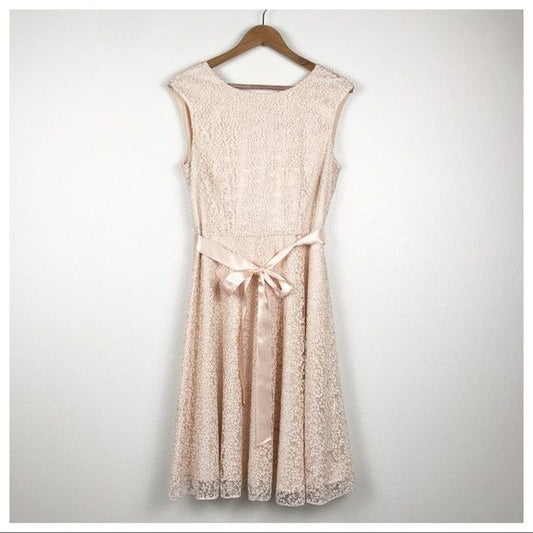 Tahari Pink Lace Overlay Dress Size 12