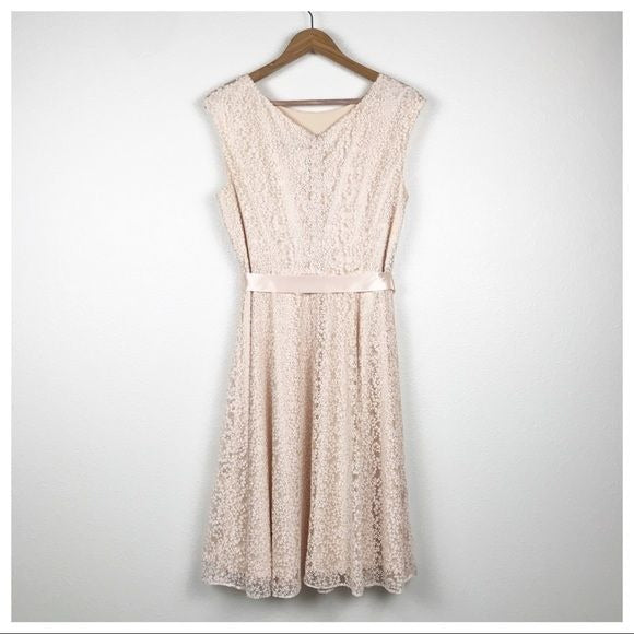 Tahari Pink Lace Overlay Dress Size 12