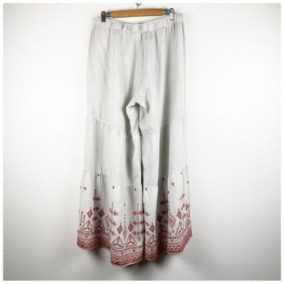 Johnny Was Los Angeles Beige Embroidered Linen Pants Size Large