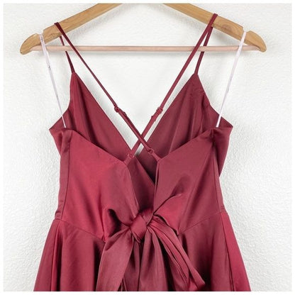 NWT Lulus Add Some Glam Wine Red Satin Tie-Back Skater Dress Size Large