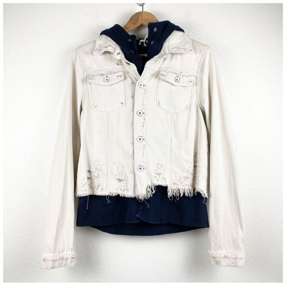 Free People Bleached Distressed Denim Jacket Size Medium