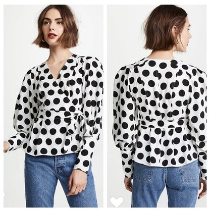 C/MEO Collective White Polka Dot Wrap Blouse Size XXS