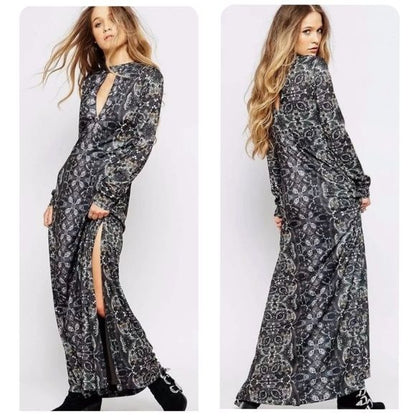 Free People Cabaret Long Sleeve Maxi Dress Dark Combo Size Large