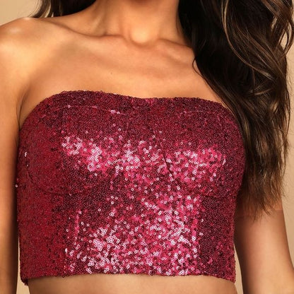 Lulus NWT Alluring Attitude Sequin Strapless Bustier Crop Top Size Large