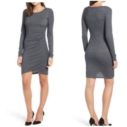 Leith Gray Bodycon Ruched Long Sleeve Dress Size Medium