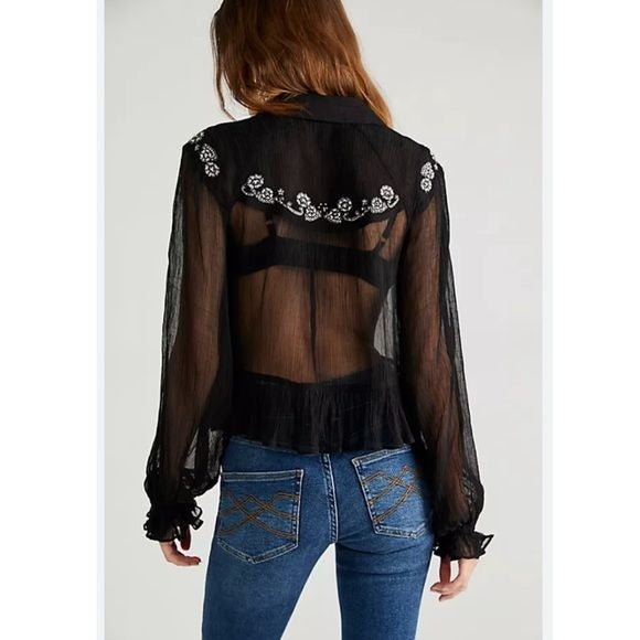 Free People Kasey Embellished Top Size Small