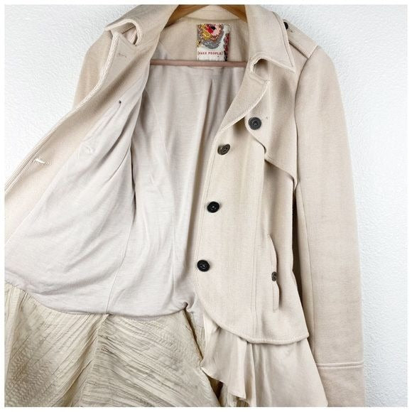 Free People Tan Cotton Military Peplum Jacket Size Small