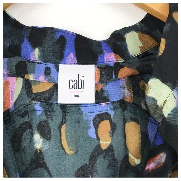 CAbi Sabine Watercolor Printed Short Sleeve Blouse Size Medium