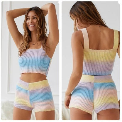 Urban Outfitters Out From Under Rainbow Sweater Short Set - M/L