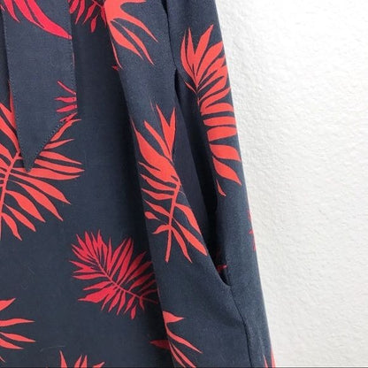 Soft Surroundings Navy/Red Leaf Print Dress Size Petite Large