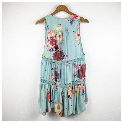 Free People Blue Haze Floral Tiered Tunic Size XS
